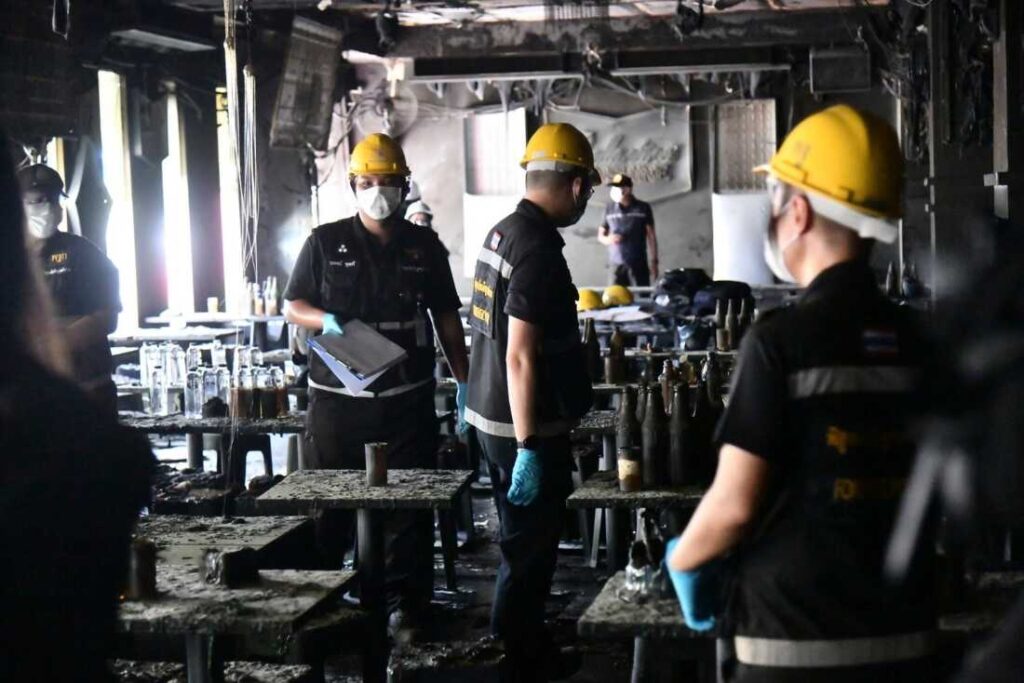 Bangkok Bar Fire Kills 28 as Safety Probe Begins 4 Forensic investigators are examining the scene to determine what caused the deadly fire.